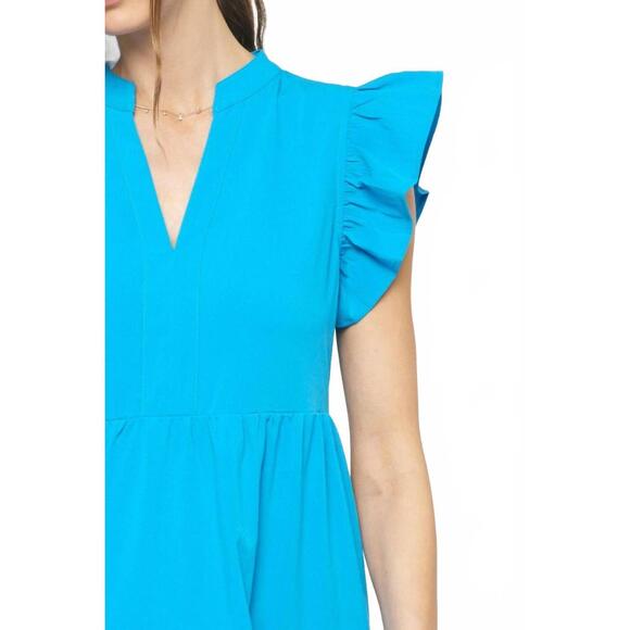 NEW ENTRO ruffled pocket tiered midi dress in cobalt - Picture 6 of 7